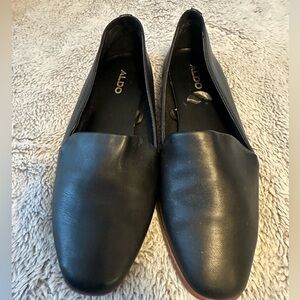ALDO Classic Black Leather Loafers, Size 8.5M